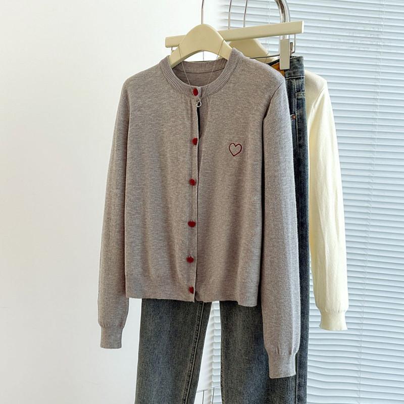 

Вышитая пряжа core-spun осень новый однобортный кардиган на пуговицах с любовью, вязаный, свободный и тонкий топ One size серый