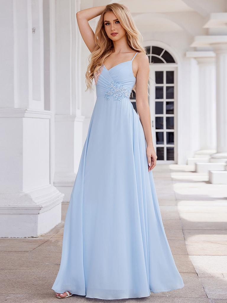 Ever-Pretty Women's A-Line Cross Back Sleeveless Pleated Chiffon Bridesmaid Dress With Embroidery Decoration
