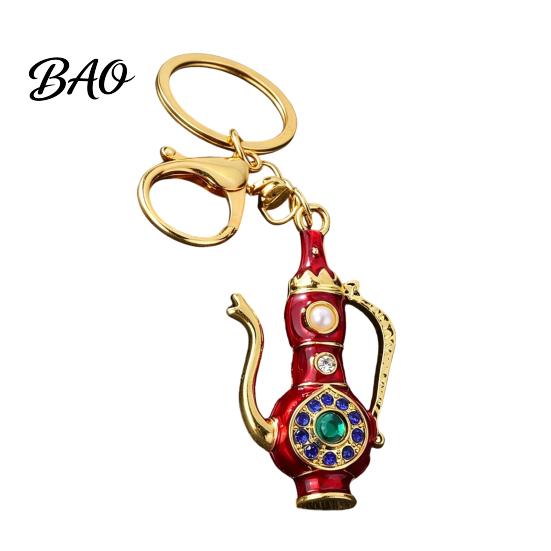 Decorative Pot Keychain Retro Teapot with Rhinestones, Ethnic Style Pitcher Key Handbag Ornament Charm Ring, Pendant for Handbags Backpacks