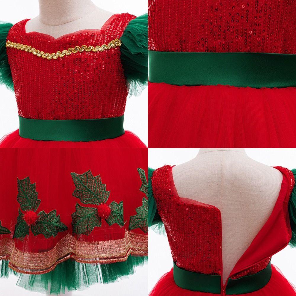 Mesh Puff Skirt Christmas Princess Dress Lace Collar Christmas Dance Dress Birthday Gala