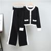 Women's Autumn Casual Round Neck Knitted Suit Temperament Wide Leg Pants Two Piece Set Trendy