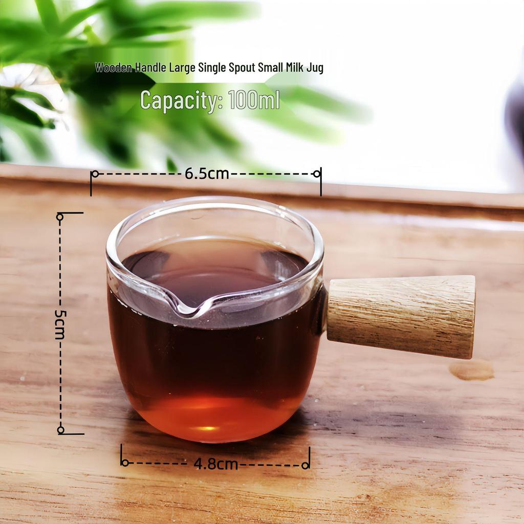 Espresso Scale Wooden Handle Milk Pitcher - Small Coffee & Sauce Measuring Cup