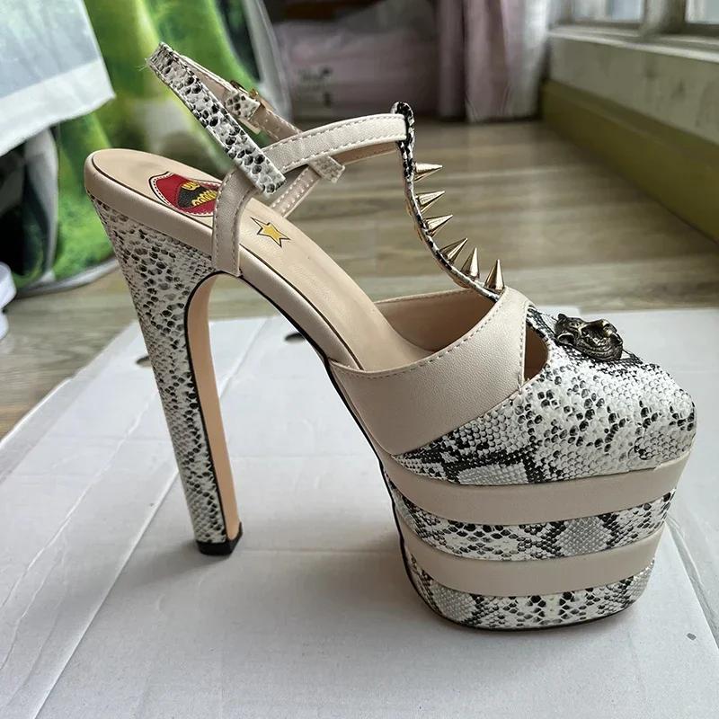 Fashion Brand Sexy Rivet 16cm High Heel Sandals Platform Party Wedding Ball T-stage Women Shoes High Quality Large 43summer Female Shoes