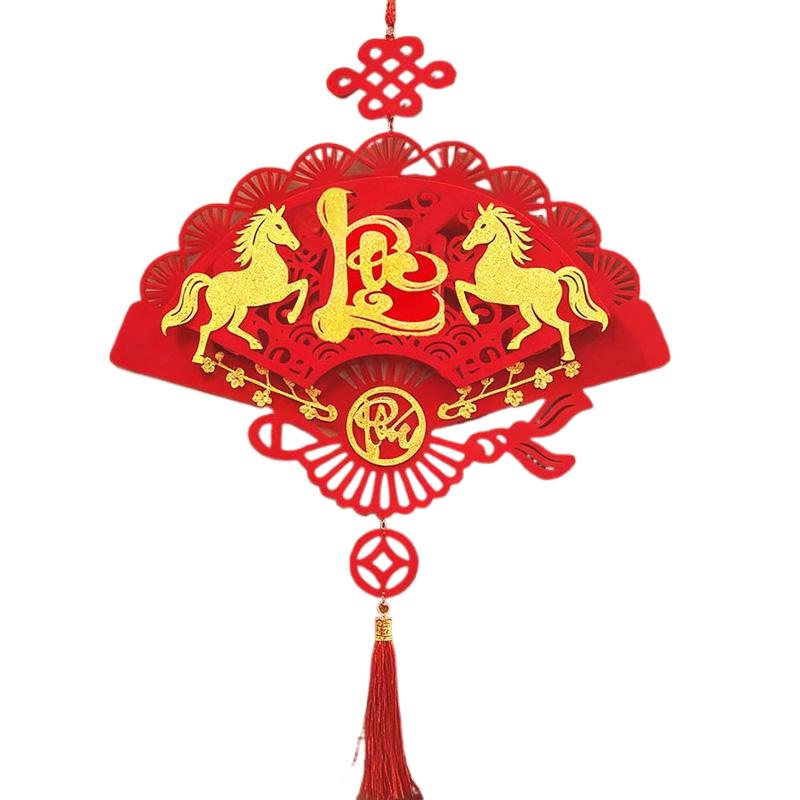 1PC Blessing Good Fortune Vietnamese Luck Red Lunar New Year Hangable Decor Fan Ornament Vietnamese Letters Tassels