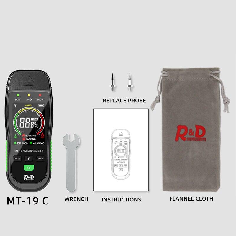 

1 шт. MT19 Кольоровий екран Вологомір деревини Тестер вологості стін Детектор вологості картону Вологомір цегли та бетону