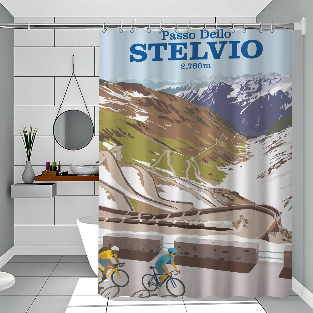 Sports Mountain Bicycle City Bike Race Cycling Tour Of Flanders Art Polyester Shower Curtain Waterproof Rust Resistant Grommet