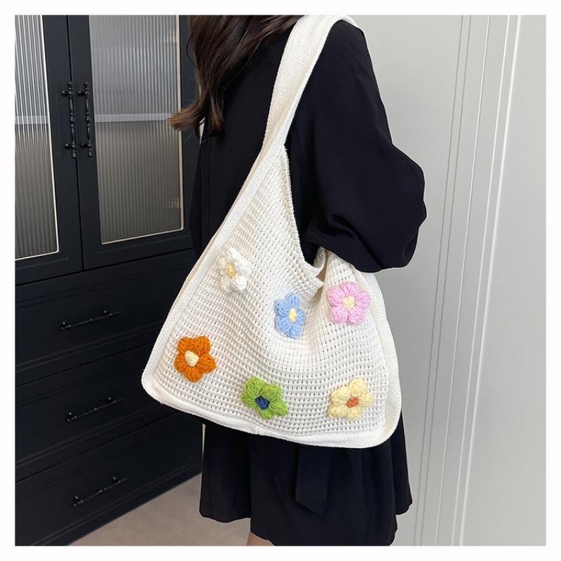 Large Capacity Knitted Bag Women's Summer Versatile New Casual Shoulder Knitted Bag Commuter Tote Bag