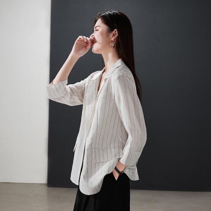 

SOFSIL Women s Striped 3/4 Sleeve Loose Blazer L