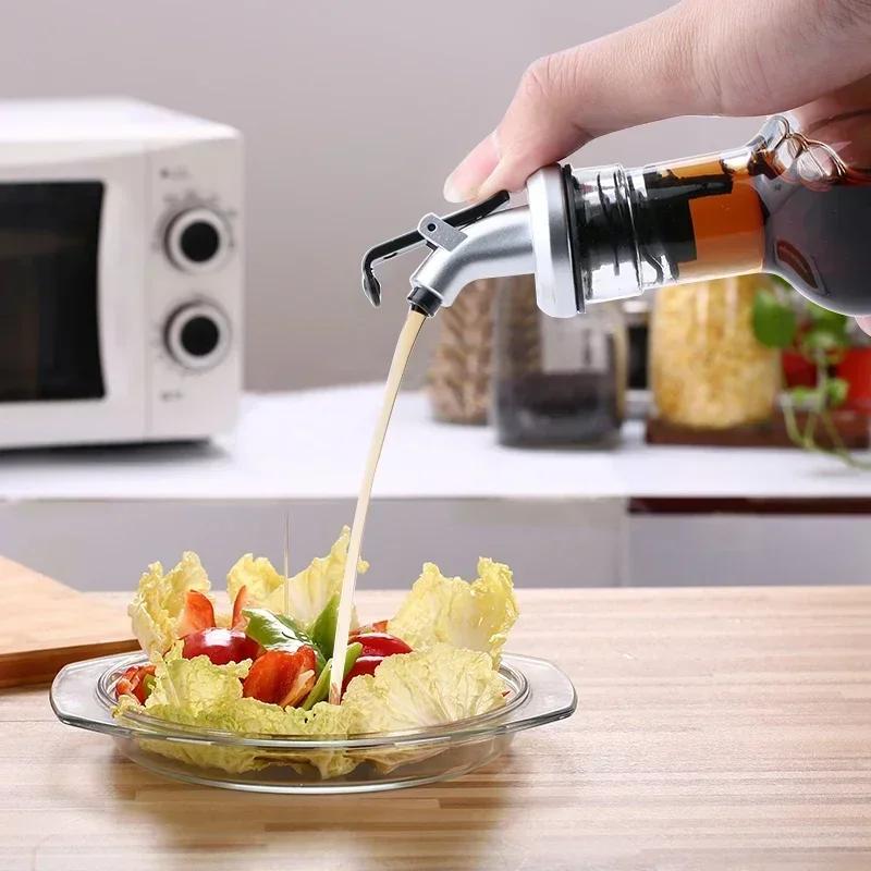 Oală de ulei din plastic etanșă pentru bucătărie, condimente, sos de soia, oțet, sticlă transparentă de ulei de măsline, gadgeturi de bucătărie
