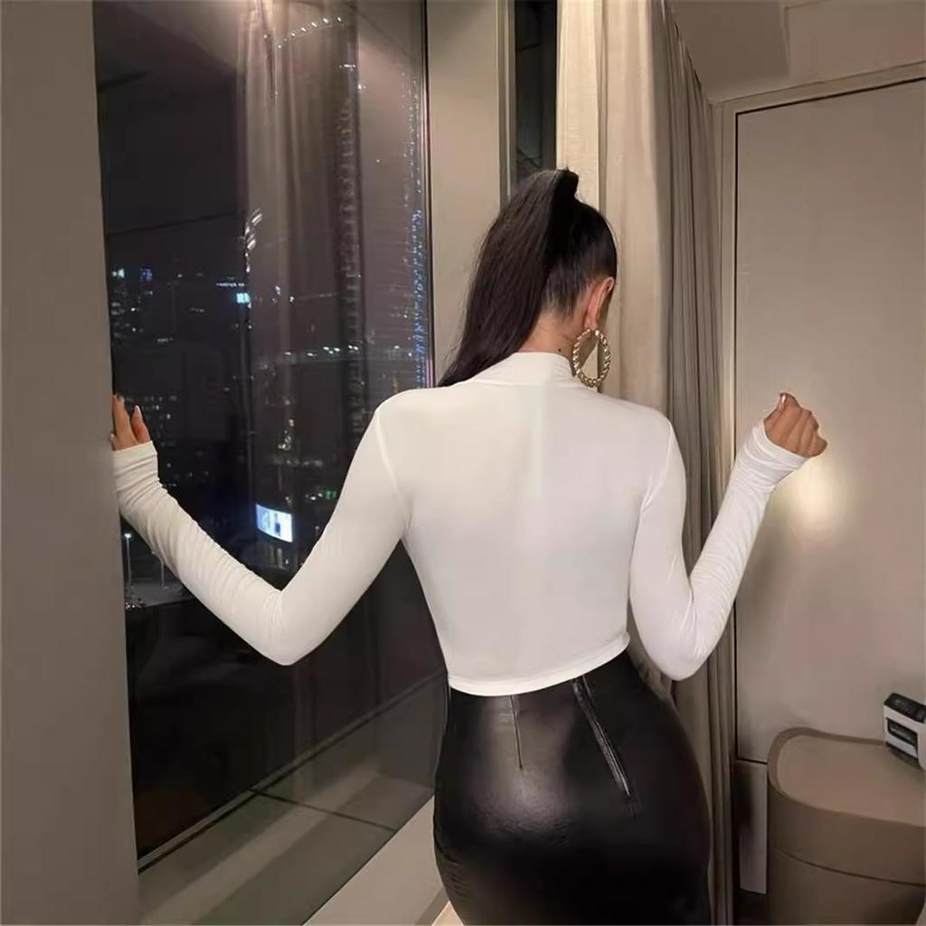 Women's Autumn and Winter Bottoming Slim Hundred Pleated Small High Neck T-shirt