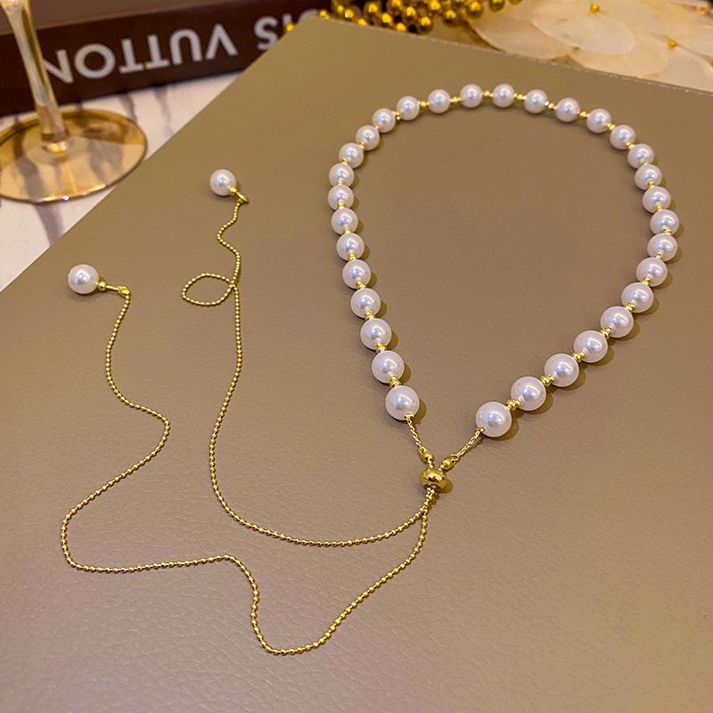 Korean celebrity style pearl neck chain pull-up exquisite necklace 2025 new female design choker