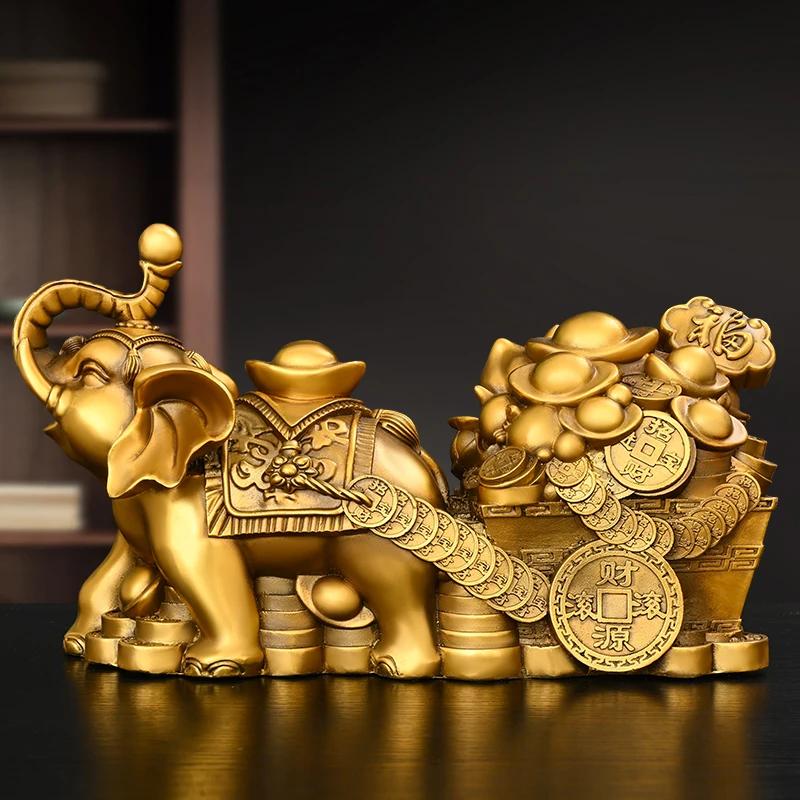 Copper Feng Shui Elephant Ornaments Pull Yuanbao Jubilee Ruyi Elephant Home Office Desktop Decor