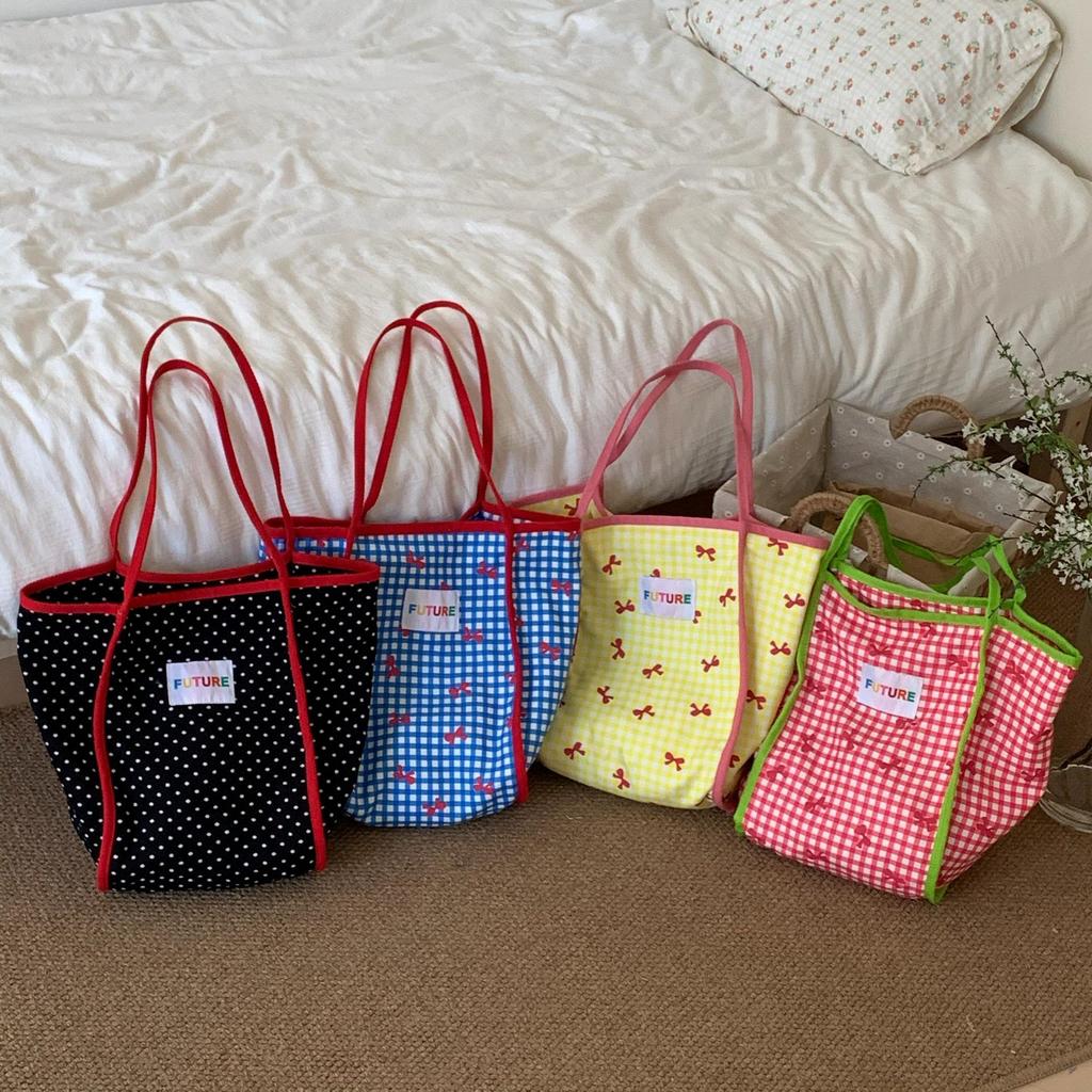 2024 Bow Plaid Large Capacity Women's Tote - Thin Shoulder Strap for Commuting and Shopping