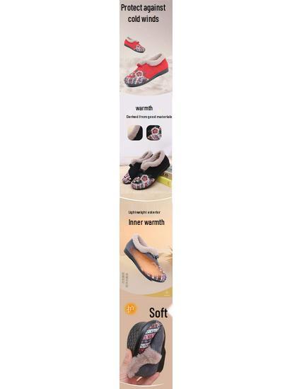 Women's Fleece-Lined Embroidered Cotton Shoes - Warm, Non-Slip, Ethnic Style for Middle-Aged and Elderly