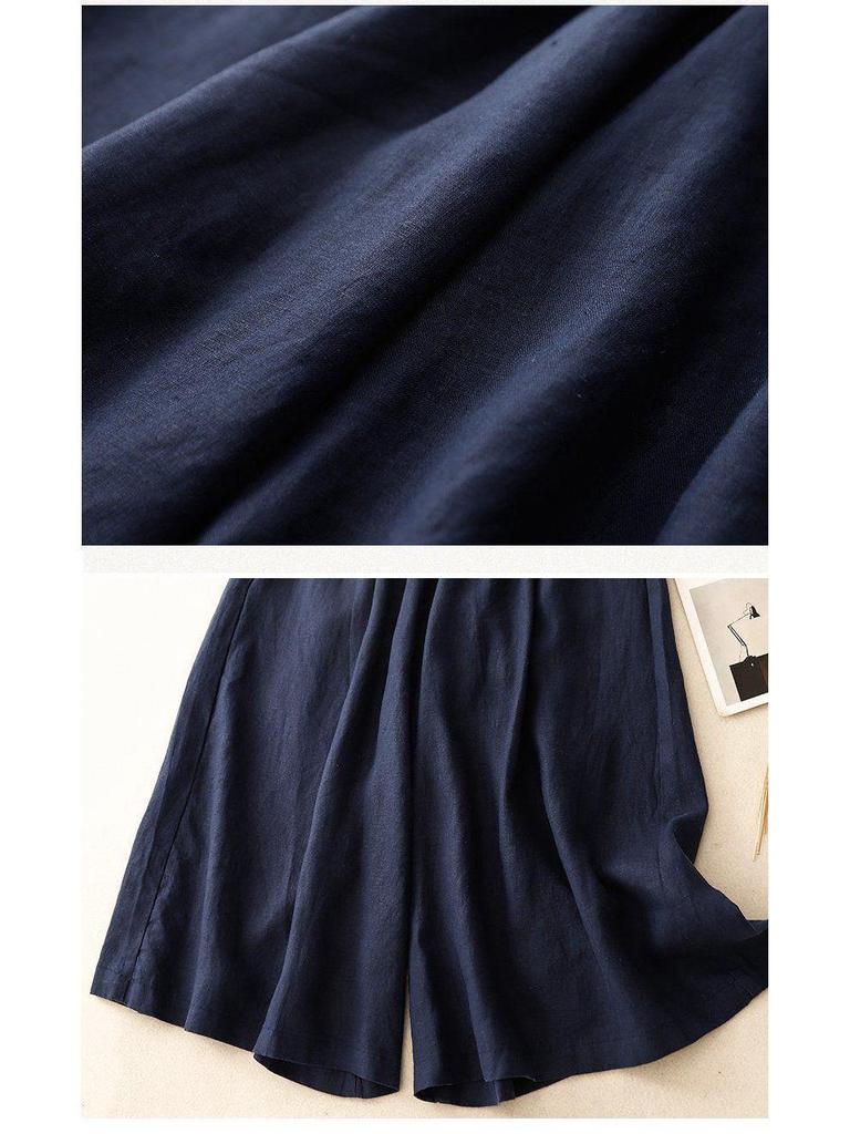 Cotton Linen Wide-Leg Seven-Point Pants for Women, Plus Size, Casual New 2025 Straight-Leg Culottes