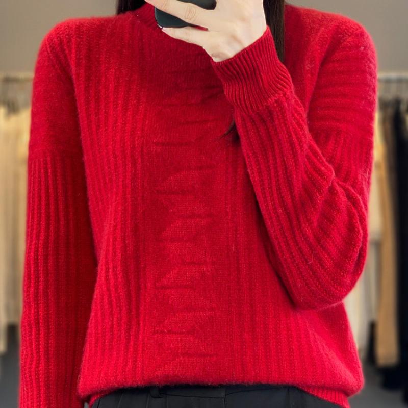 IHUASU Autumn and Winter Wool Sweater Women's Semi-high Neck Jumper Loose Large Size Versatile Knitted Bottoming Shirt Thin Cashmere Sweater