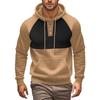 New Casual Men's Hooded Sweatshirt Contrasting Color Splicing Plus Velvet Pullover Handsome Top