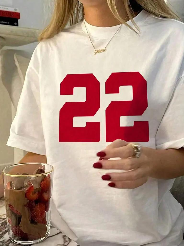 Number 22 Graphic Print Fashion Y2k Round Neck Short Sleeve T-shirt Women Unsiex Summer Casual Simple Short Sleeve T-shirt