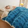 Faux Rabbit Wool Blended Plaid Blanket Sheep Camel Wool Jacquard Double-Layer Thick Blankets Single Bedspread for Four Seasons
