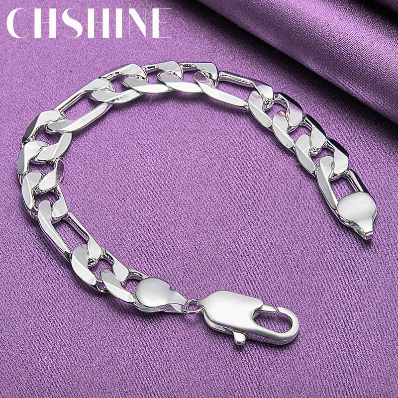 CHSHINE 925 Sterling Silver 12MM Brățară cu lanț lateral pentru femei și bărbați, bijuterii rafinate cu farmecul modei, pentru petrecere de nuntă