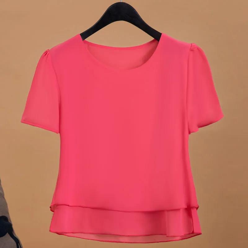 

Шифоновая рубашка, женская летняя рубашка с короткими рукавами, большой размер, женский свободный топ M красный