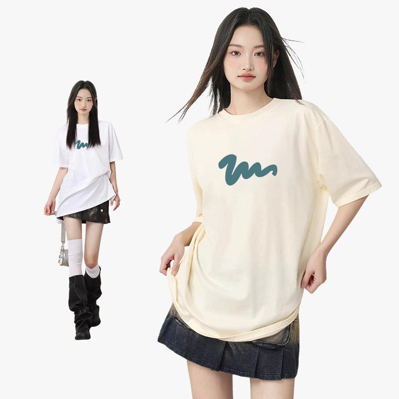 

New 100% Cotton 230g Women s Loose Round Neck Short Sleeve T-Shirt M (100-120 jin)
