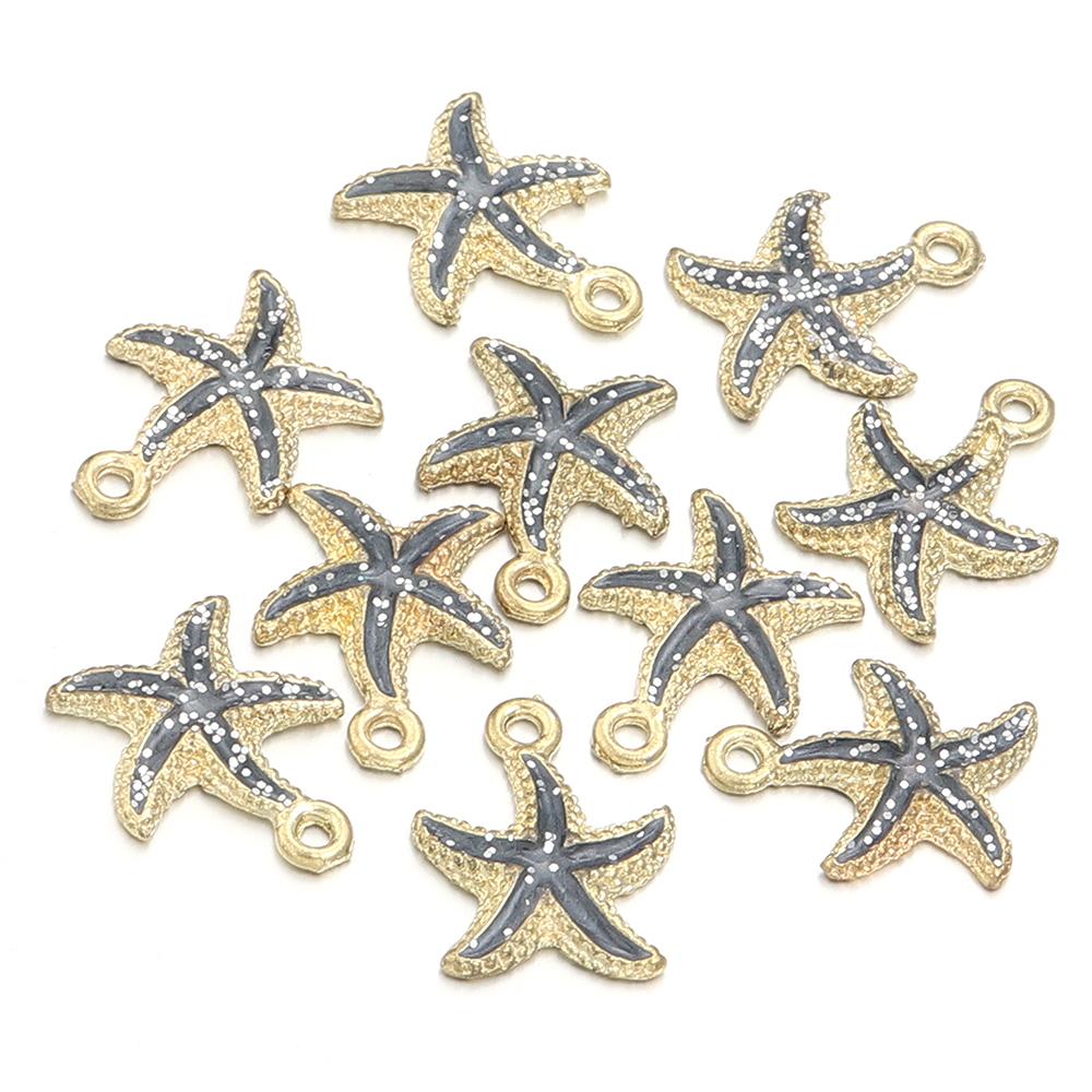 10pcs/lot Alloy Enamel Pendant Colorful Scallop Starfish Shell Shape Charms For DIY Fashion Earring Necklace Jewelry Accessories