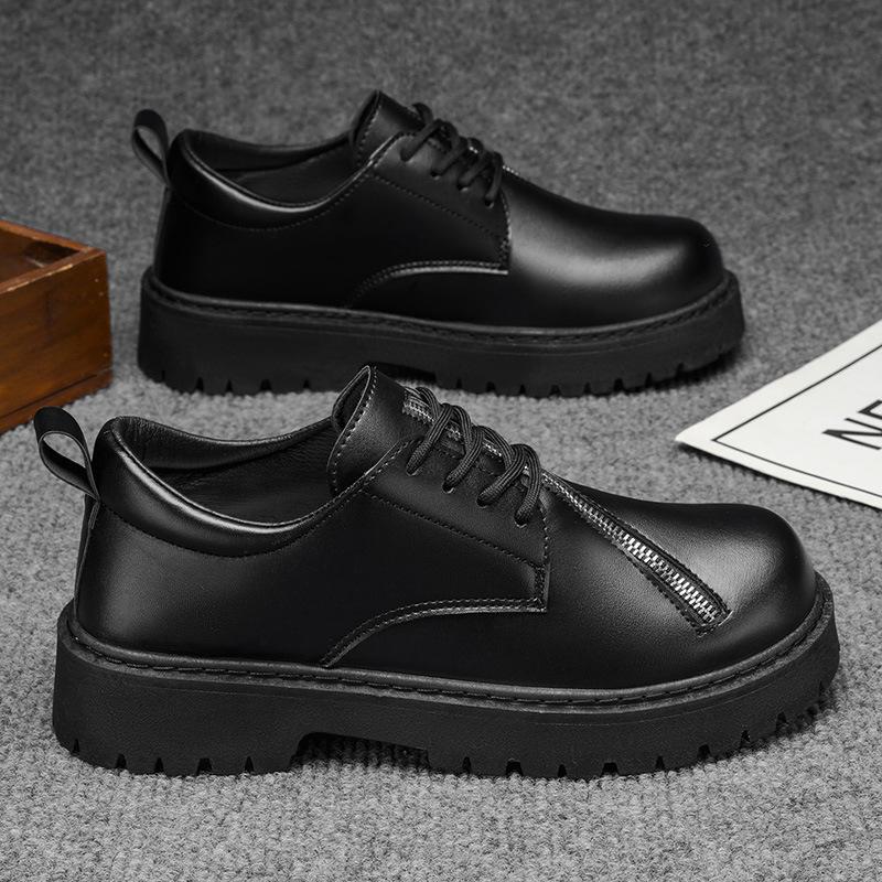 Autumn new big head men s shoes casual retro style platform men s shoes heightened British style black classic men s shoes 38