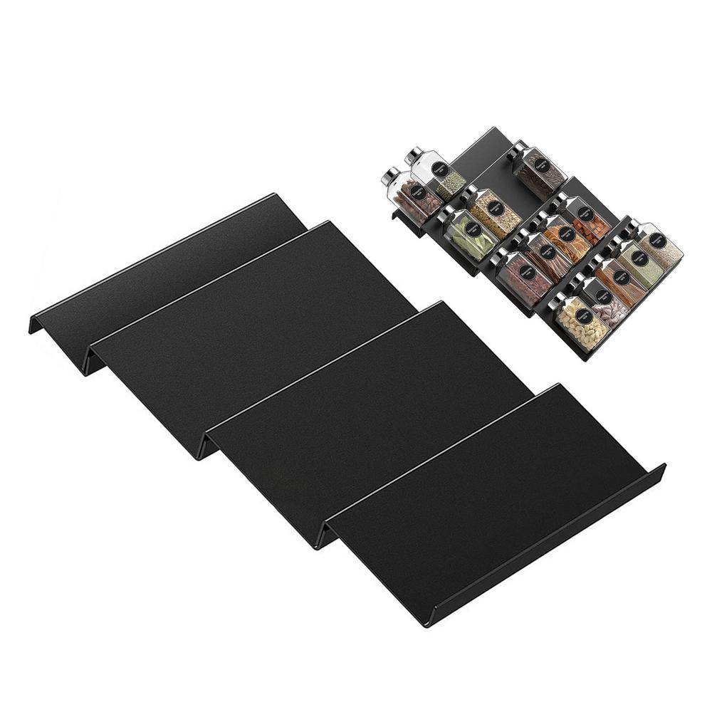 

Органайзер для ящиков для специй, акриловая полка для специй, 4-х уровневый органайзер для специй для кухонных шкафов, банки для трав и специй, регулируемый дизайн чёрный