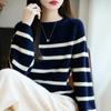 Women Sweater 100% Wool MODERN NEW SAGA O-neck Stripe Knit Pullover Thick Winter Jumpers Female Knit Tops