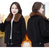 Women's Winter Warm Short Thickened Fleece Inner Open Cardigan Outerwear Casual Loose Fit Jacket for Ladies
