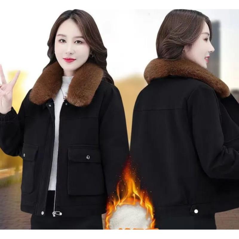 Women's Winter Warm Short Thickened Fleece Inner Open Cardigan Outerwear Casual Loose Fit Jacket for Ladies