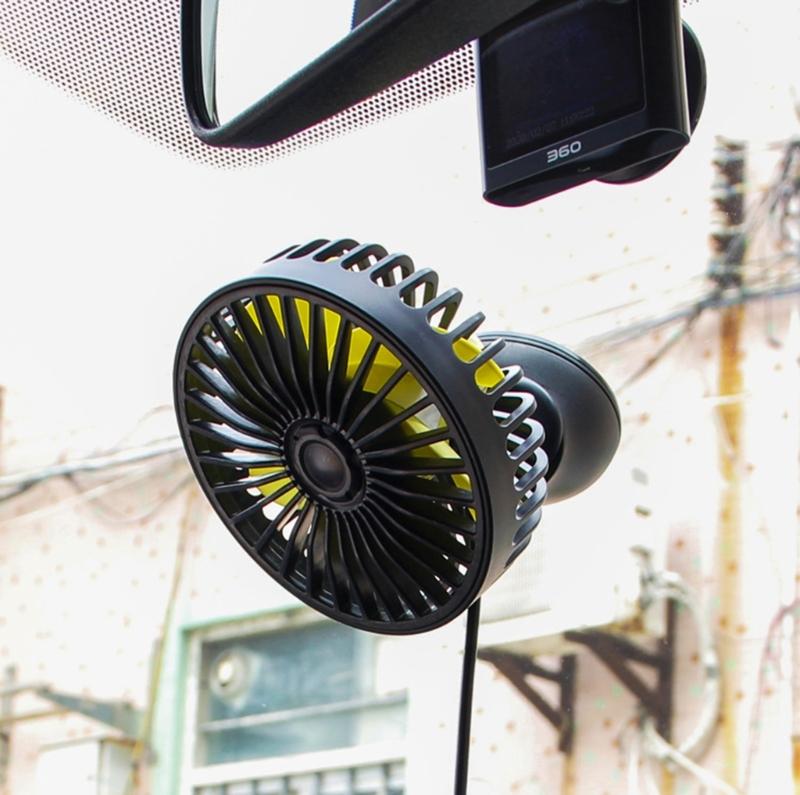Car USB Clip Fan with 360 Degree Rotation & Strong ABS Suction Cup Portable Auto Suction Cup Fan for Vehicle Cooling
