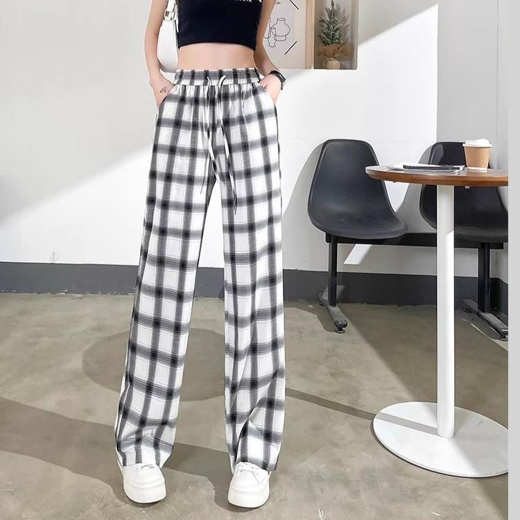 

большой размер 3XL 4XL спортивные штаны джоггеры Женские брюки с широкими штанинами Ретро Высокая посадка Клетчатая сетка Эластичные женские брюки черные свободные Длинные брюки 4XL
