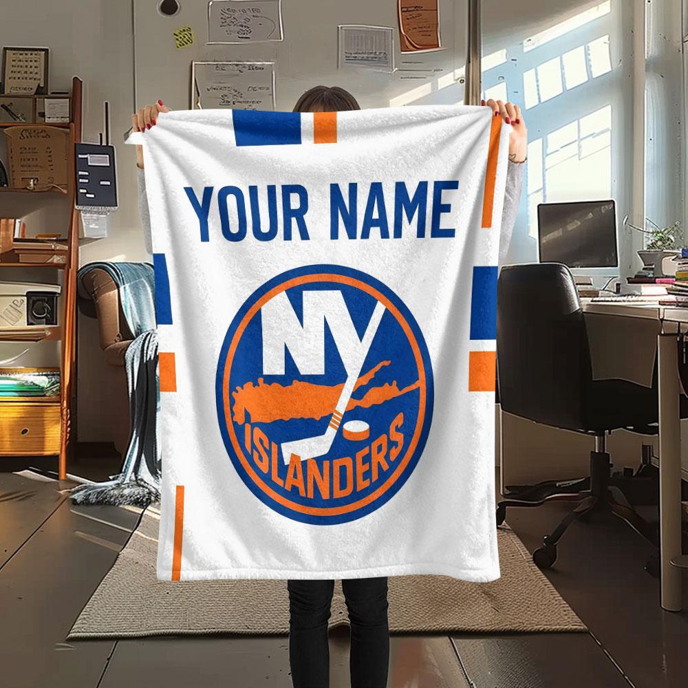 Custom Name,New York Islanders Printed Flannel Blanket, Soft Throw for Bedroom Sofa, Washable, Christmas Present, Great Gift.
