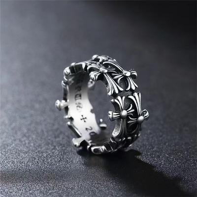 Krähenherz Ins Ring Europäischer und Amerikanischer Retro-Trend Doppellagiges Krähenherz Kreuz Unisex