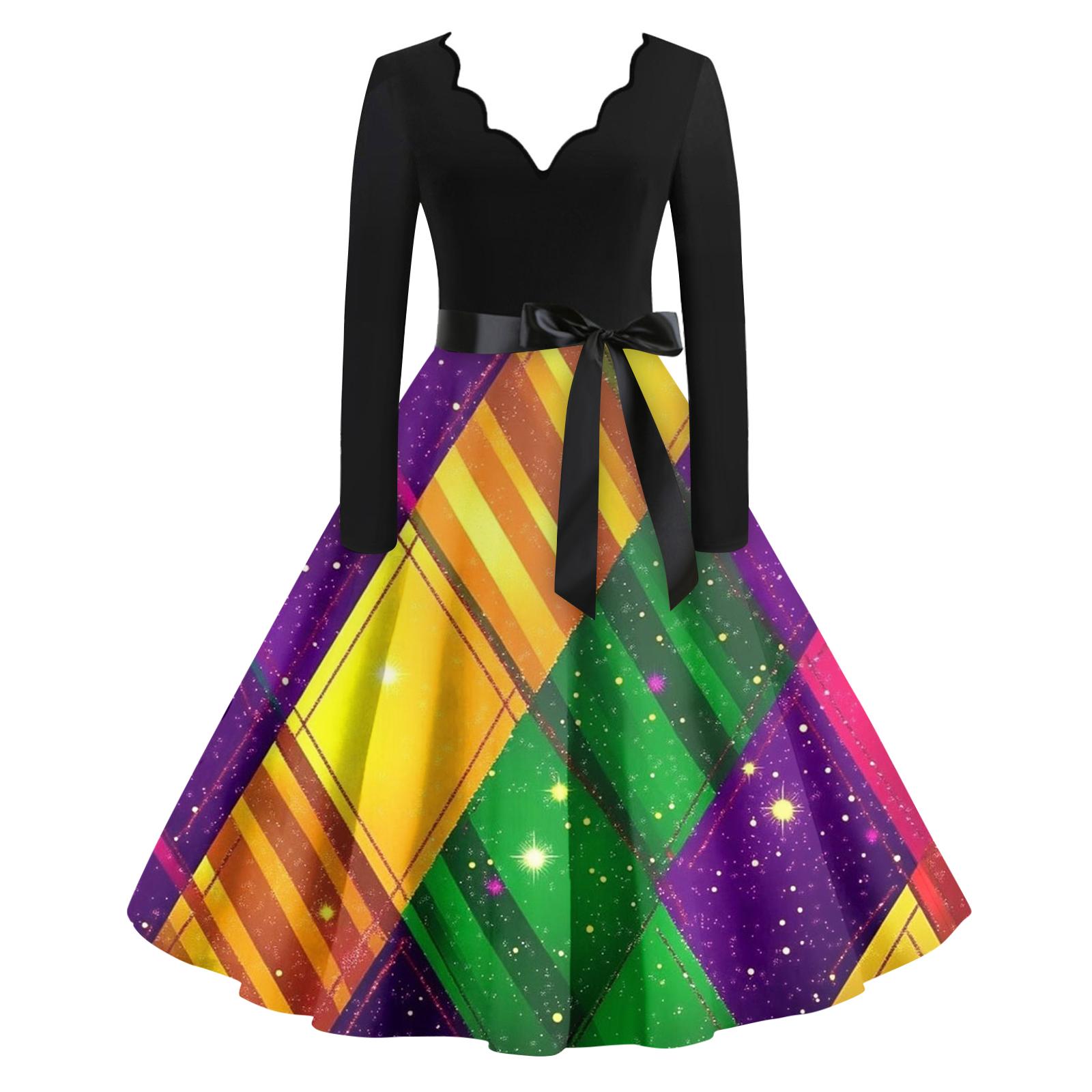 

Women s Casual Fashion V Neck Long Sleeve Printed Vintage Long Dress XL