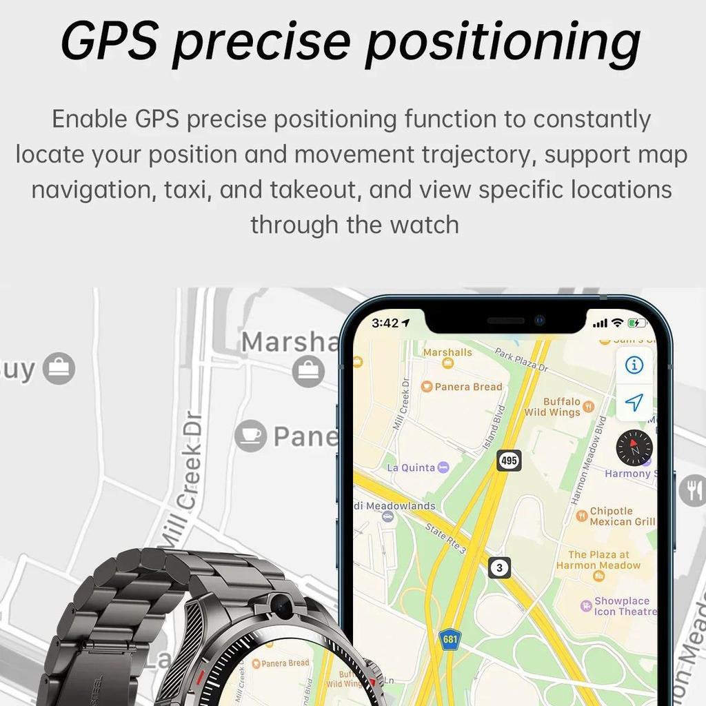 Android smartwatch with SIM card, calling, Wi-Fi, GPS, and camera for men.