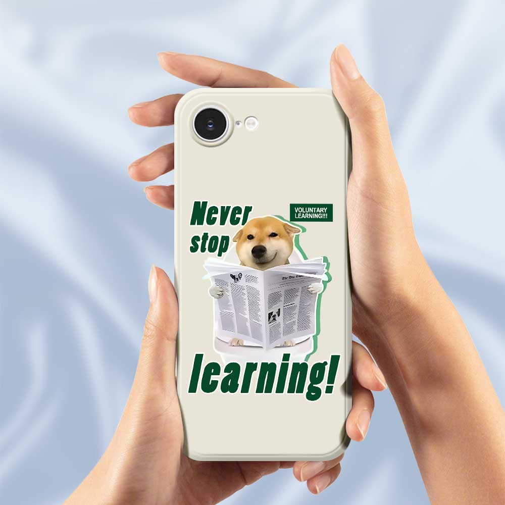 For iPhone 16e Case Learning Dog Pattern Printing Straight Edge TPU Phone Back Cover