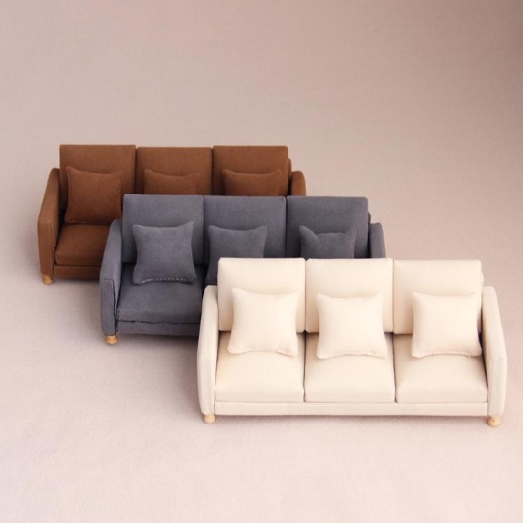 Realistic Sofa Model Figure with Three Seats Design Miniature Furniture for 1/12 Scale Doll House Scene Landscape Props