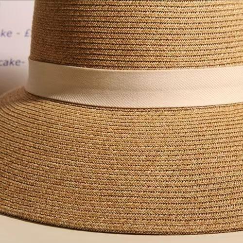 Elegant bow straw hat sweet summer sunshade sunscreen seaside beach hat women's high-end double weave