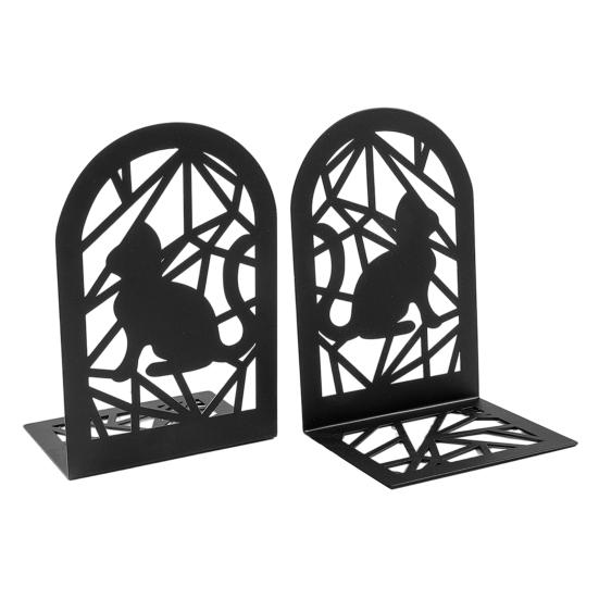 Cat Outline Bookend 1 Pair Metal Hollow Bookends, Decorative Heavy Book Ends for Shelf, Non-Skid Black Stopper Home Office чёрный