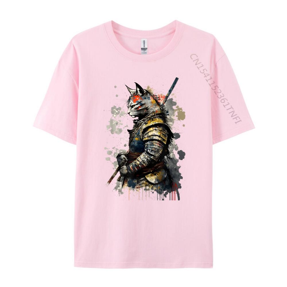 Cat Samurai Wearing Uniform Painting Portrait Cat Samurai Mens Shirts Graphic Tee Short Sleeve Tee Creative
