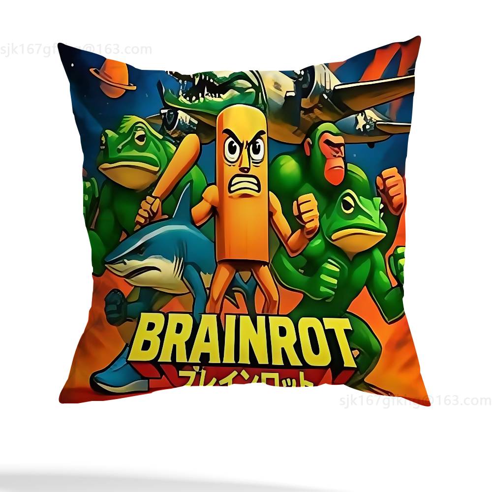 ITALlAN Brainrot Creative Pillow Case Anti-dustmite Pillowcase Invisible zipper silky short plush Sofa cushion cover