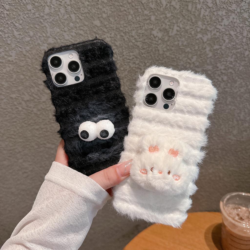 For iPhone 16 Pro Max Case Cute Furry Warm Plush Hard PC Winter Phone Cover