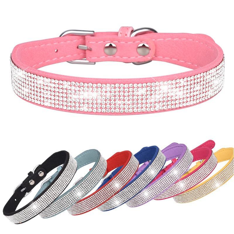 Pet collar point drill rhinestone neck ring microfiber medium and small dog cat collar leash walking dog leash set
