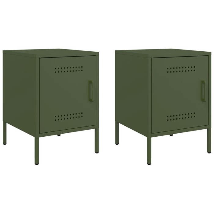 VidaXL Bedside Tables 2 Pcs Olive Green 36x39x50.5 Cm Steel, Cabinet, Side Cabinet, Phone Holder, Table of 842919
