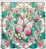 Vintage Shower Curtain, Mosaic Stained Glass Inspired Illustration Of Spring Flowers And Butterfly, Cloth Fabric Bathr