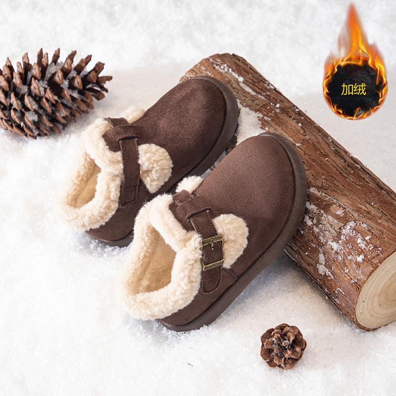Leather children's Birkenstocks autumn and winter new girls' velvet two cotton small leather shoes boys' baby Doudou shoes