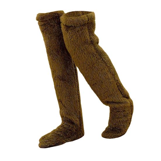Fuzzy Thigh-High Socks Fluffy Leg Warmers Thickened Plush Over The Knee Socks with Sole Holes for Winter Home Lounging Sleeping